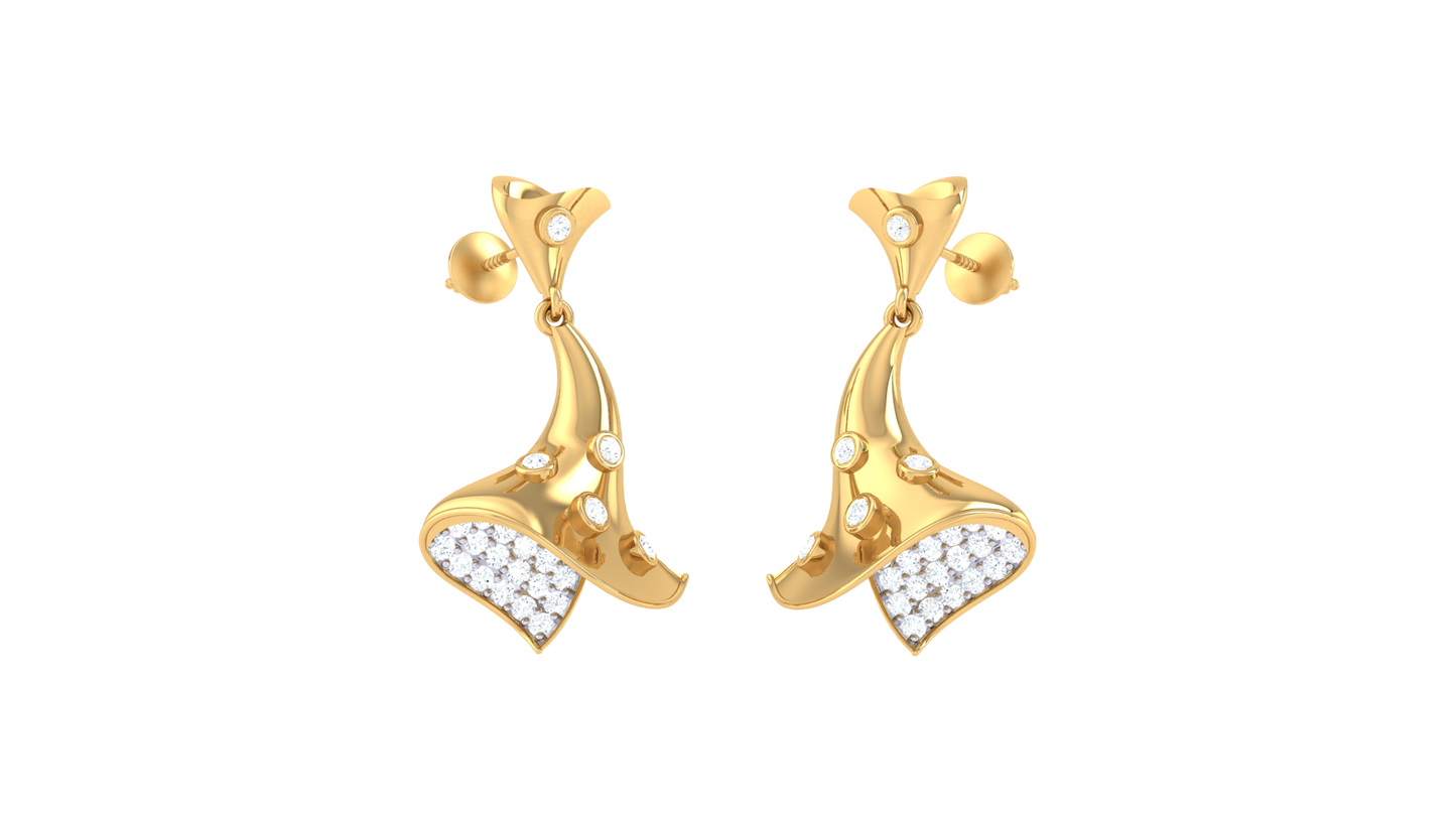 0.52 Ct Diamond Sculpted Leaf Earrings In Gold With Clustered Tips