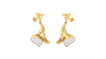 0.52 Ct Diamond Sculpted Leaf Earrings In Gold With Clustered Tips