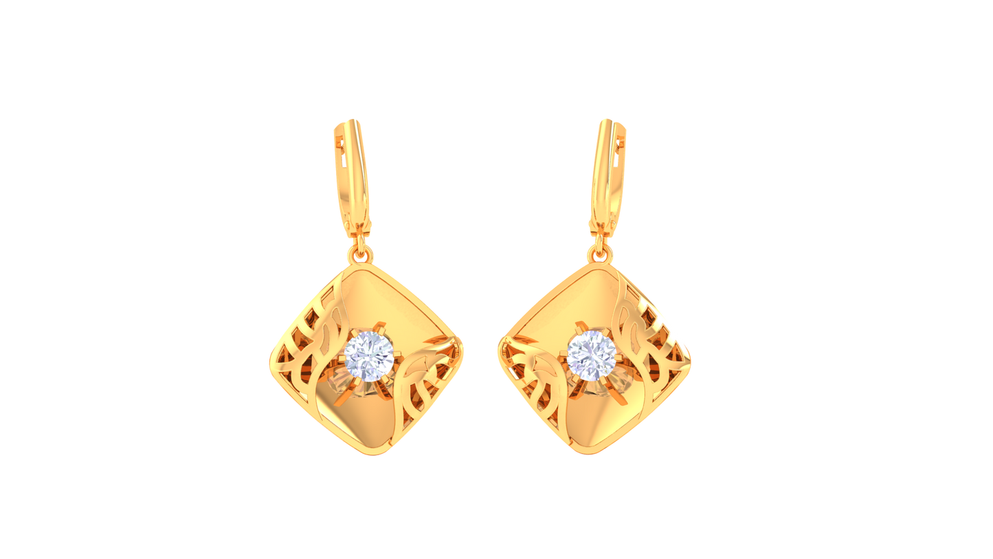 Square Filigree Gold Hoop Earrings - 0.64 Ct Round Diamond In Centers