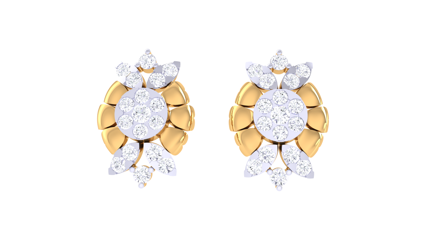 Sunbrust Patel Stud Earrings In Yellow Gold - 0.74 Ct Sparkling Round Diamonds Cluster