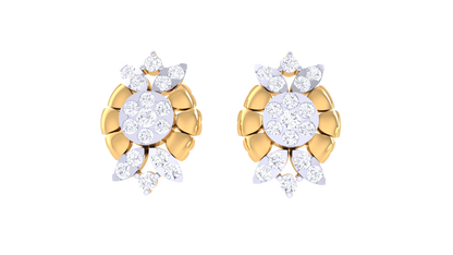 Sunbrust Patel Stud Earrings In Yellow Gold - 0.74 Ct Sparkling Round Diamonds Cluster