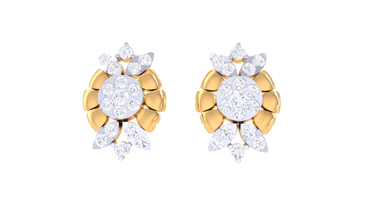 Sunbrust Patel Stud Earrings In Yellow Gold - 0.74 Ct Sparkling Round Diamonds Cluster