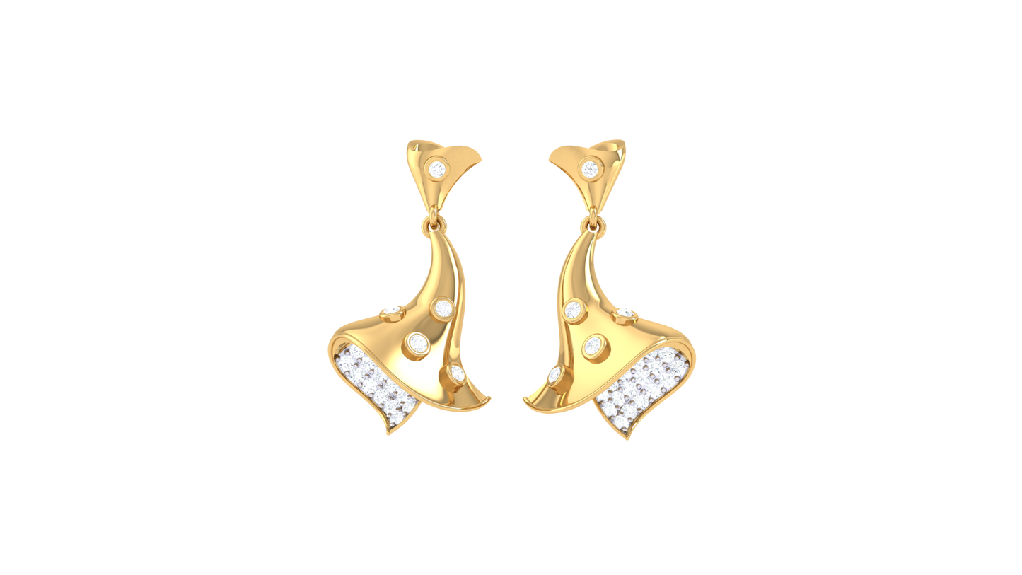 0.52 Ct Diamond Sculpted Leaf Earrings In Gold With Clustered Tips