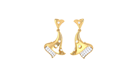 0.52 Ct Diamond Sculpted Leaf Earrings In Gold With Clustered Tips