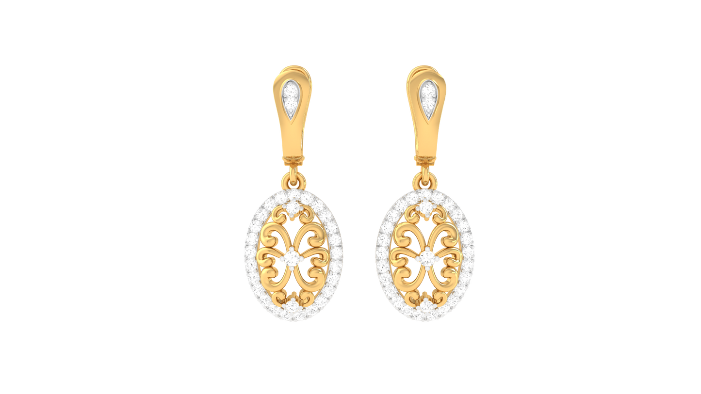 Ornate Aura Hoop Earrings in Yellow Gold - 0.50 Ct Sparkling Round Cut Diamonds