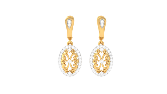 Ornate Aura Hoop Earrings in Yellow Gold - 0.50 Ct Sparkling Round Cut Diamonds