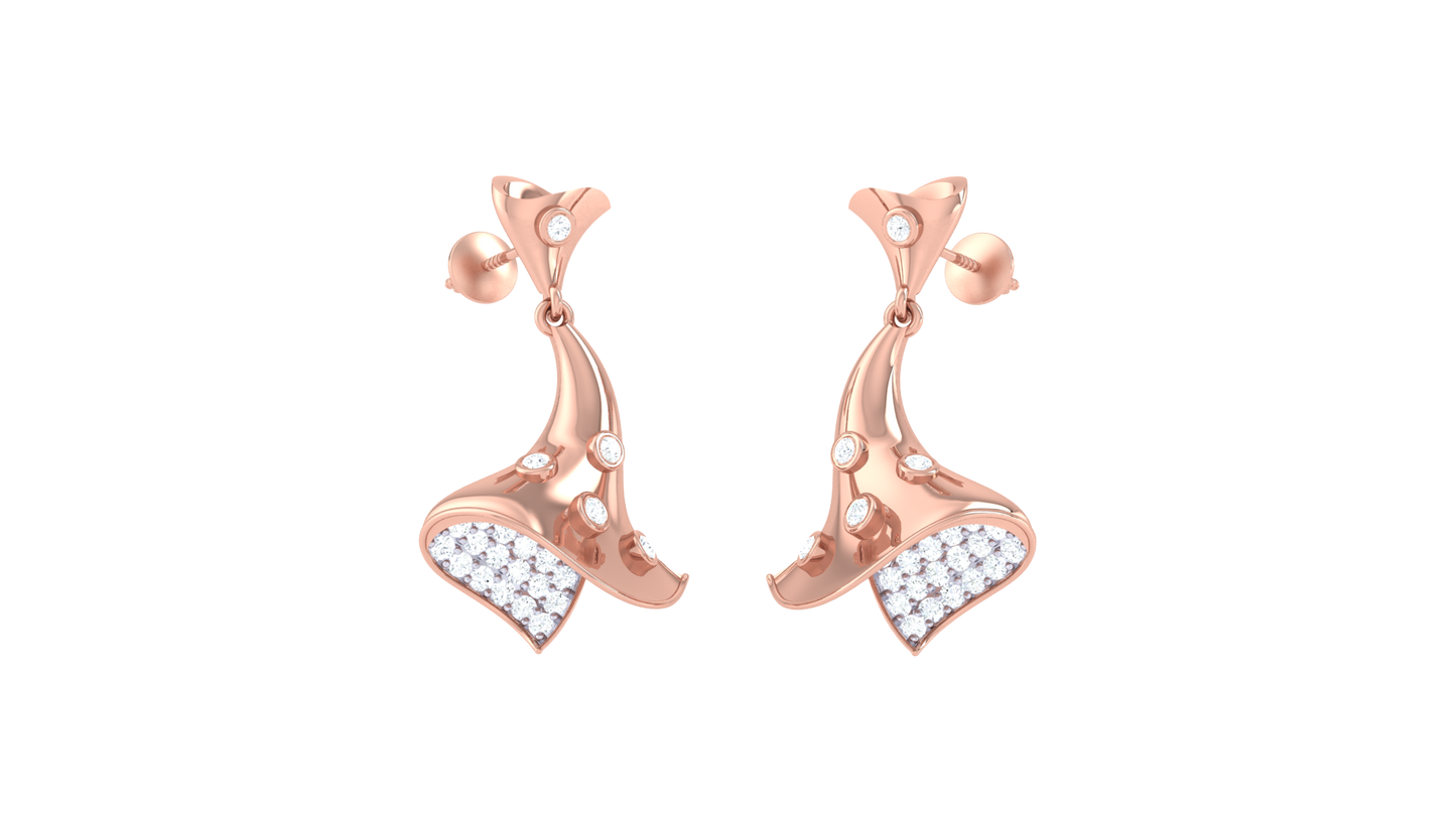 0.52 Ct Diamond Sculpted Leaf Earrings In Gold With Clustered Tips