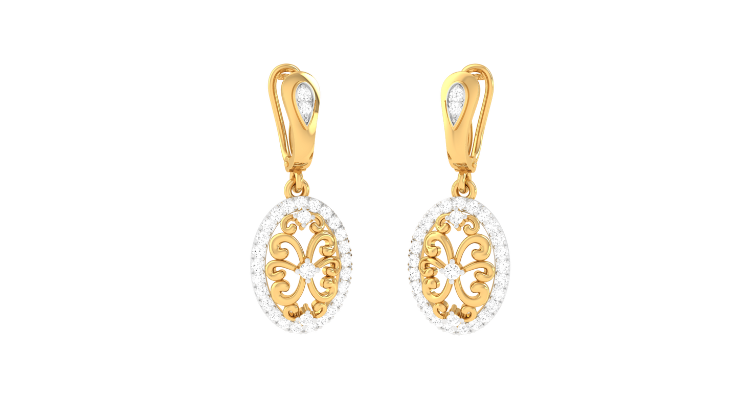 Ornate Aura Hoop Earrings in Yellow Gold - 0.50 Ct Sparkling Round Cut Diamonds