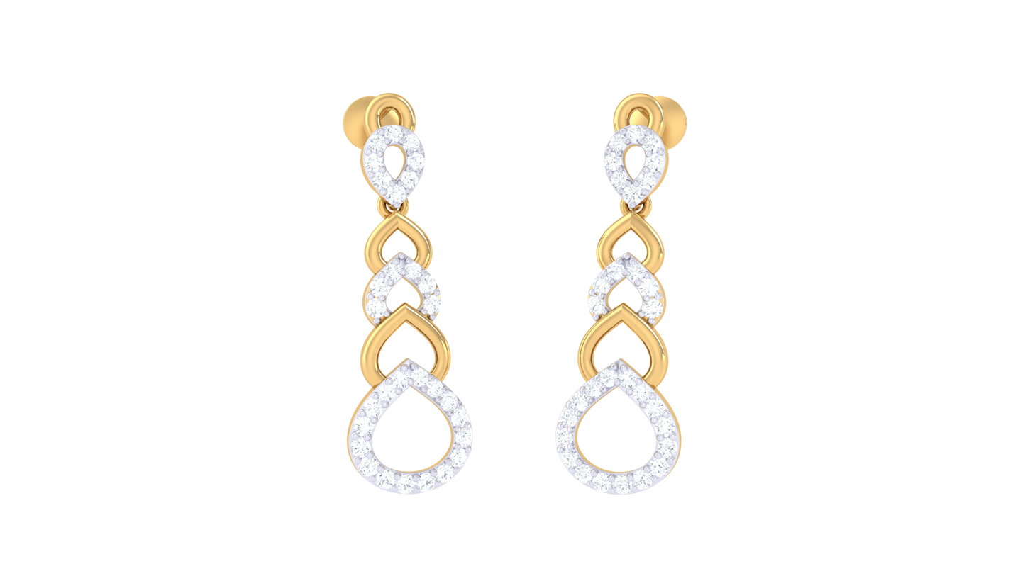 Cascade Teardrop Gold Earrings - 0.35 Ct Diamond Accents