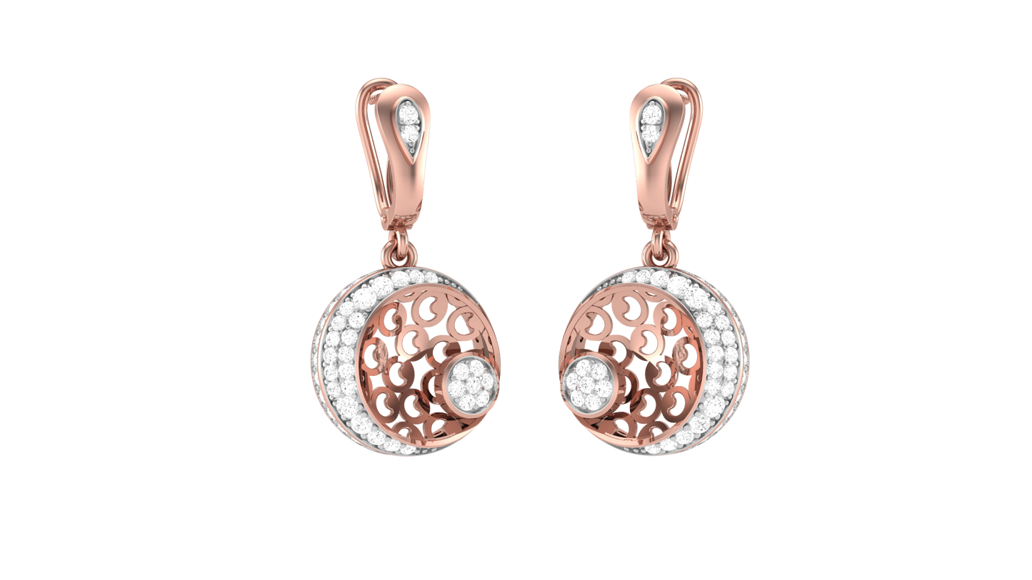 Intricate Mandala Hoop Golden Earrings - 0.79 Ct Round Cut Diamonds