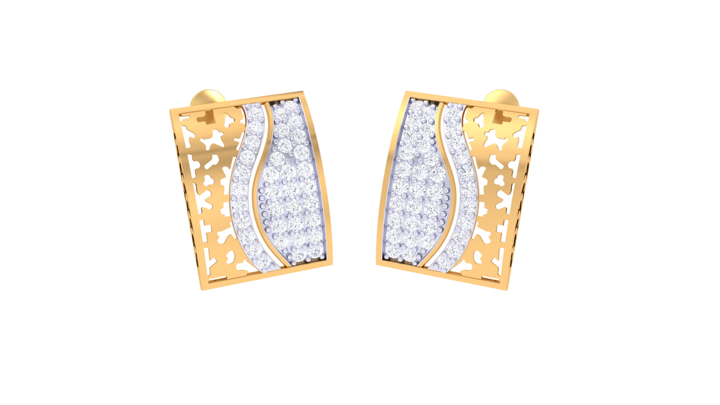 Geometric Sparkle Stud Earrings In Gold - 0.67 Ct Round Cut Diamonds
