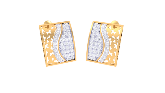 Geometric Sparkle Stud Earrings In Gold - 0.67 Ct Round Cut Diamonds