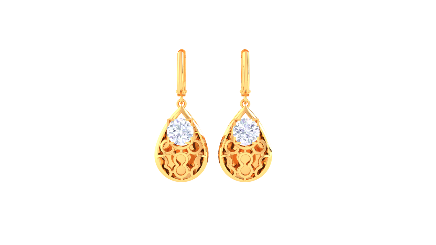 Ornate Teardrop Rose Gold Hoop Earrings - 0.64 Ct Diamond Accents