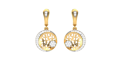 Intricate Mandala Hoop Golden Earrings - 0.79 Ct Round Cut Diamonds