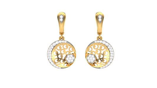 Intricate Mandala Hoop Golden Earrings - 0.79 Ct Round Cut Diamonds