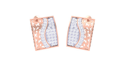 Geometric Sparkle Stud Earrings In Gold - 0.67 Ct Round Cut Diamonds