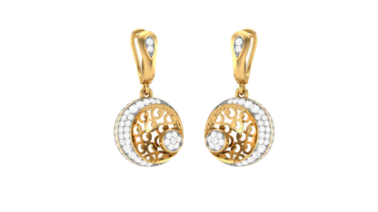 Intricate Mandala Hoop Golden Earrings - 0.79 Ct Round Cut Diamonds