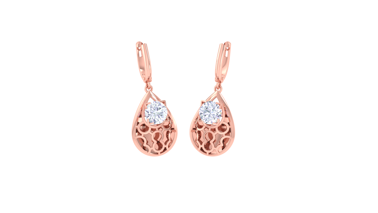 Ornate Teardrop Rose Gold Hoop Earrings - 0.64 Ct Diamond Accents