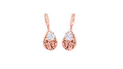 Ornate Teardrop Rose Gold Hoop Earrings - 0.64 Ct Diamond Accents