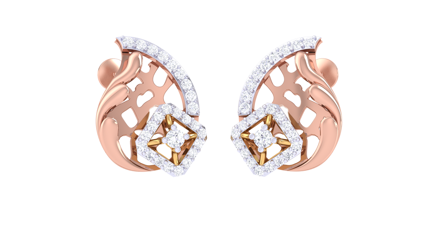 0.44 Ct - Flowing Dewrop Earrings with Gold and Diamond Stud