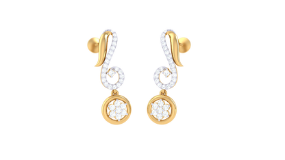 Floral Cluster Swirl Drop Earrings In Yellow Gold - 0.37 Ct Diamond