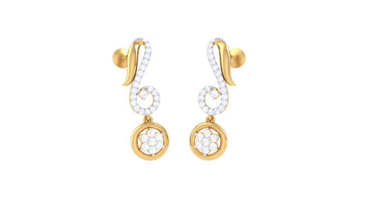 Floral Cluster Swirl Drop Earrings In Yellow Gold - 0.37 Ct Diamond