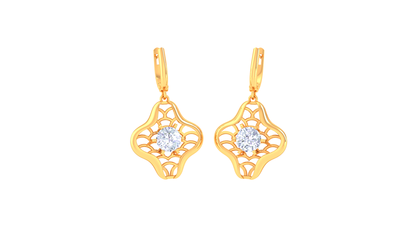 Ornate Floral Gold Hoop Earrings - 0.64 Ct Round Diamond In Centers