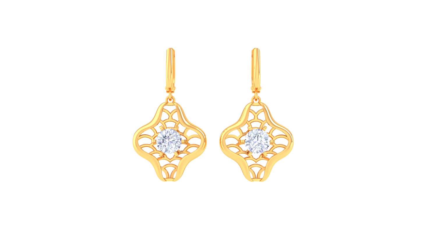 Ornate Floral Gold Hoop Earrings - 0.64 Ct Round Diamond In Centers