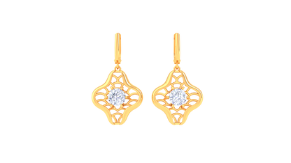 Ornate Floral Gold Hoop Earrings - 0.64 Ct Round Diamond In Centers