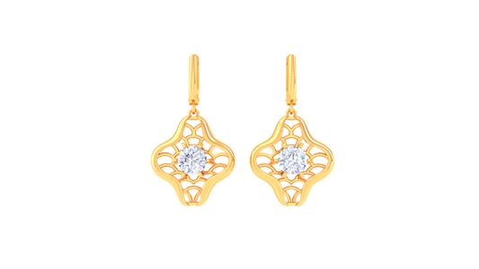 Ornate Floral Gold Hoop Earrings - 0.64 Ct Round Diamond In Centers