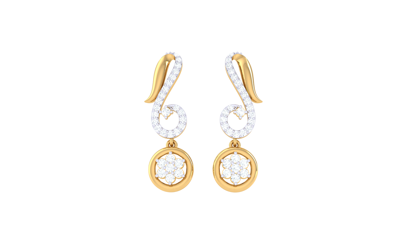 Floral Cluster Swirl Drop Earrings In Yellow Gold - 0.37 Ct Diamond