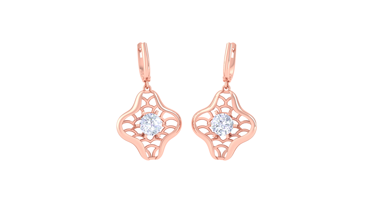 Ornate Floral Gold Hoop Earrings - 0.64 Ct Round Diamond In Centers