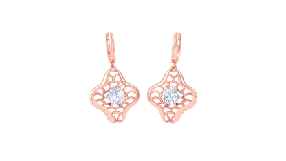 Ornate Floral Gold Hoop Earrings - 0.64 Ct Round Diamond In Centers