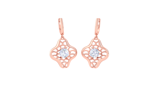 Ornate Floral Gold Hoop Earrings - 0.64 Ct Round Diamond In Centers