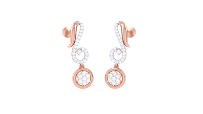Floral Cluster Swirl Drop Earrings In Yellow Gold - 0.37 Ct Diamond