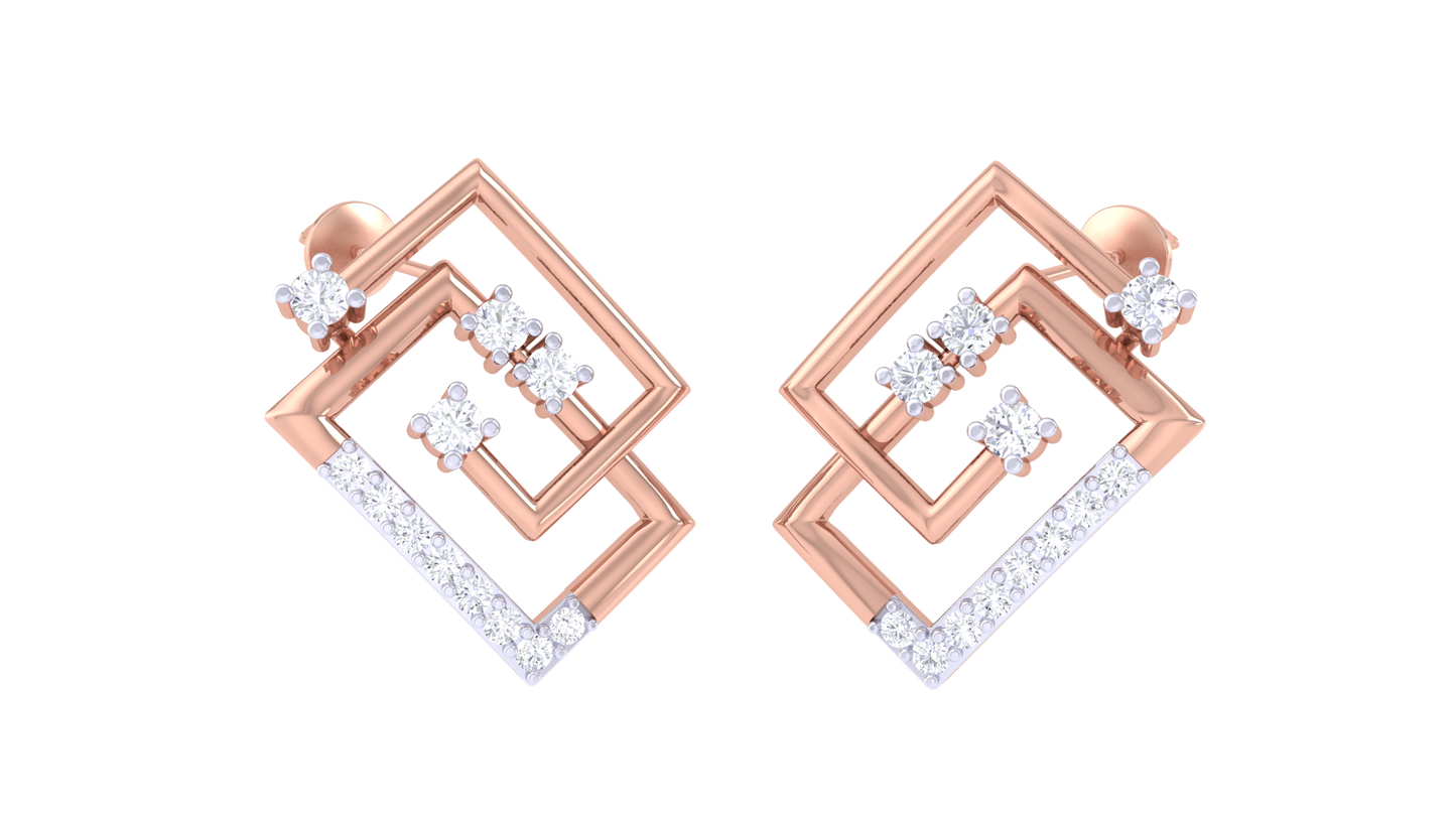 Lumière Twist Square Diamond Stud Earrings - 0.23Ct