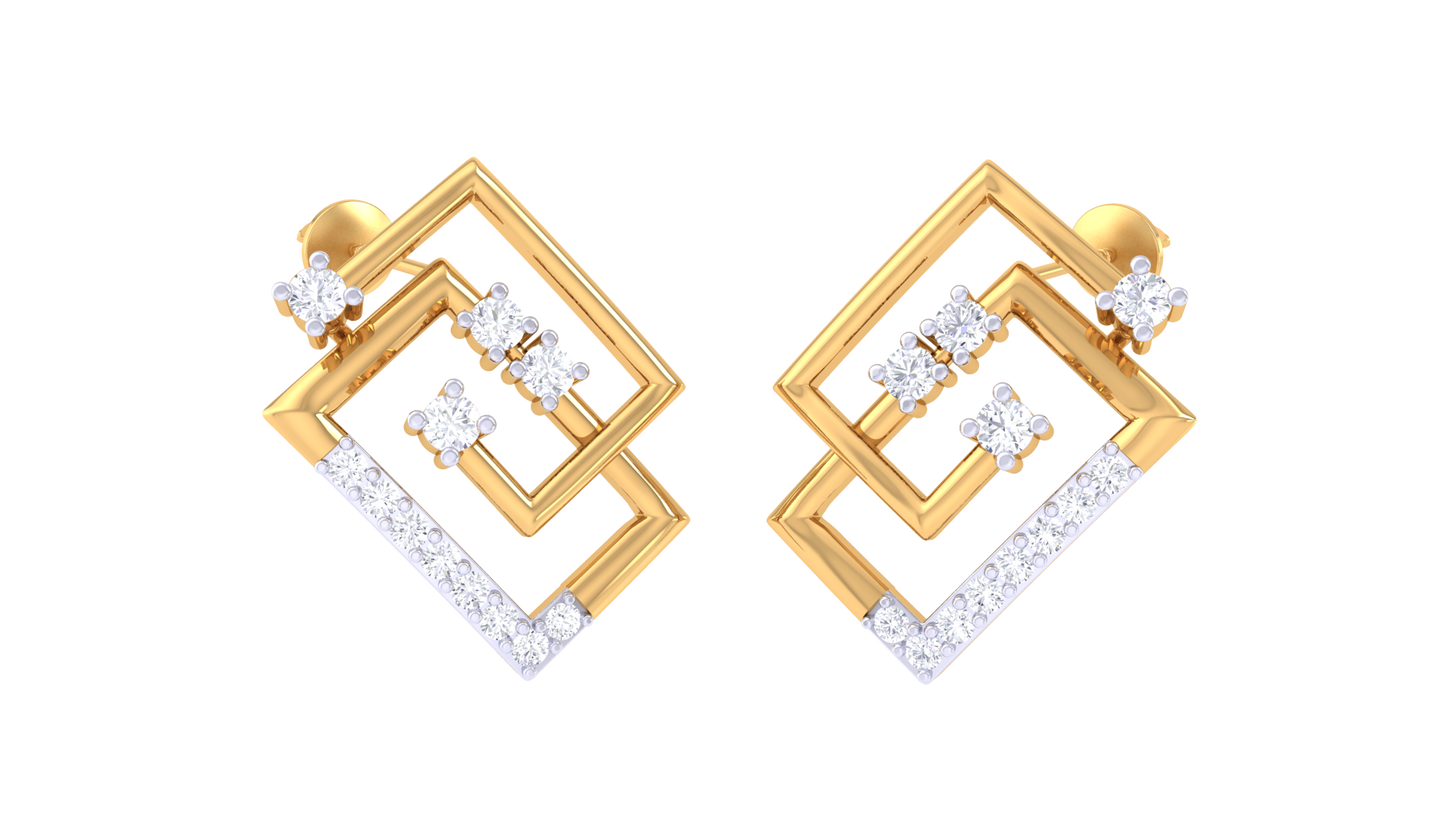 Lumière Twist Square Diamond Stud Earrings - 0.23Ct