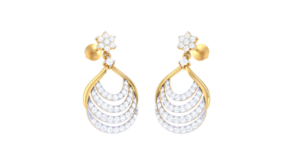 Floral Drop Earrings With Triple Arc Teardrop In Gold - 0.64 Ct Diamonds