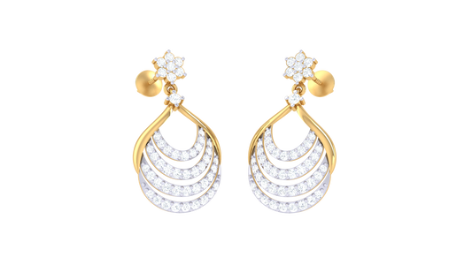 Floral Drop Earrings With Triple Arc Teardrop In Gold - 0.64 Ct Diamonds