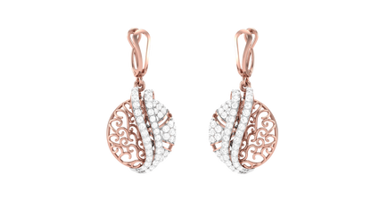 Lustrous Leaf Hoop Earrings - 1.20 Ct Round Cut Diamonds