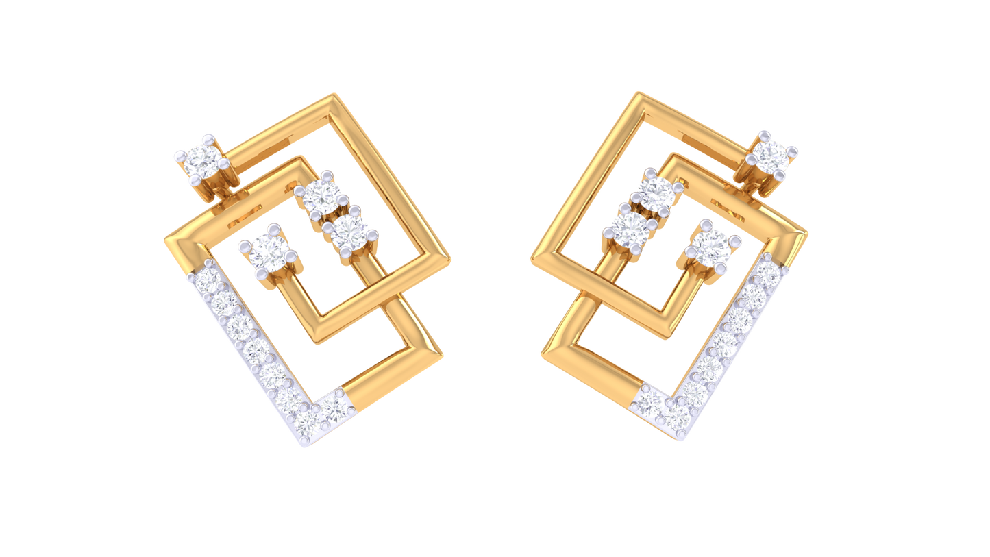 Lumière Twist Square Diamond Stud Earrings - 0.23Ct