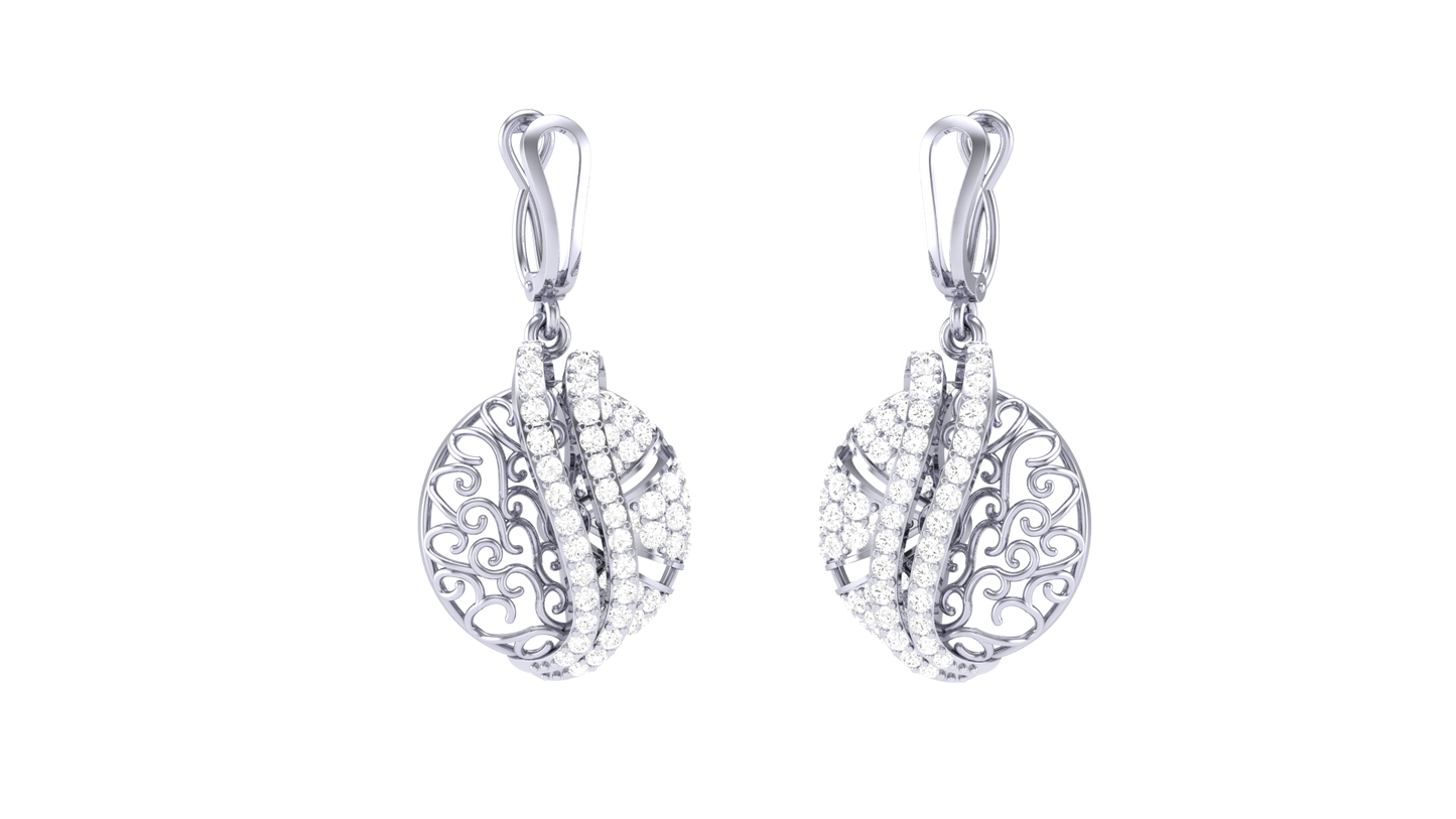 Lustrous Leaf Hoop Earrings - 1.20 Ct Round Cut Diamonds