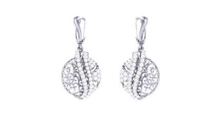 Lustrous Leaf Hoop Earrings - 1.20 Ct Round Cut Diamonds