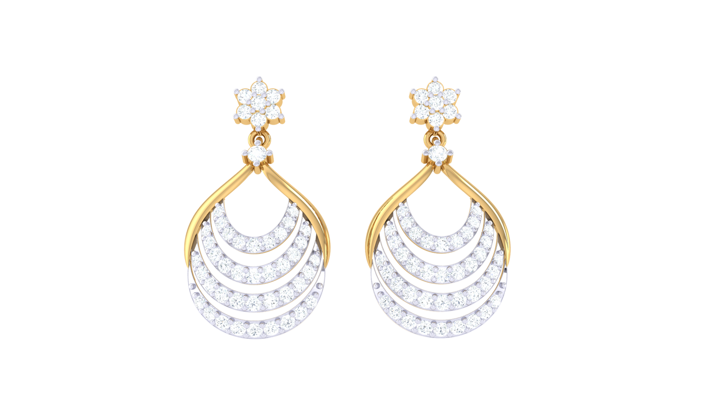 Floral Drop Earrings With Triple Arc Teardrop In Gold - 0.64 Ct Diamonds