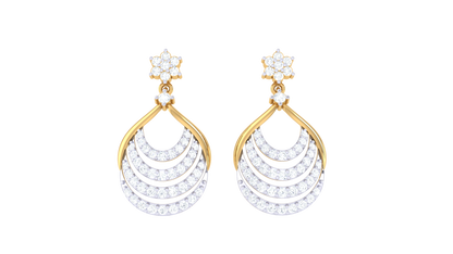 Floral Drop Earrings With Triple Arc Teardrop In Gold - 0.64 Ct Diamonds