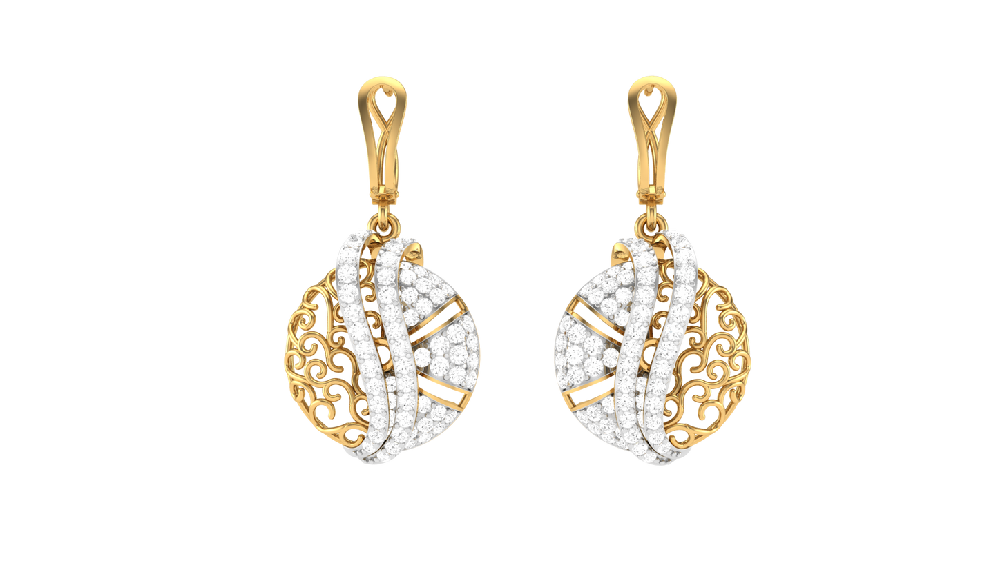 Lustrous Leaf Hoop Earrings - 1.20 Ct Round Cut Diamonds