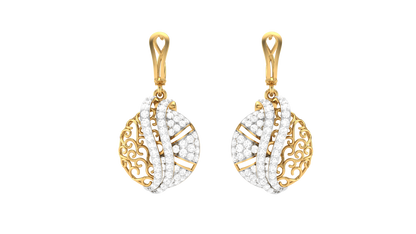 Lustrous Leaf Hoop Earrings - 1.20 Ct Round Cut Diamonds