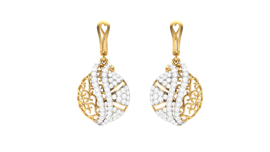 Lustrous Leaf Hoop Earrings - 1.20 Ct Round Cut Diamonds