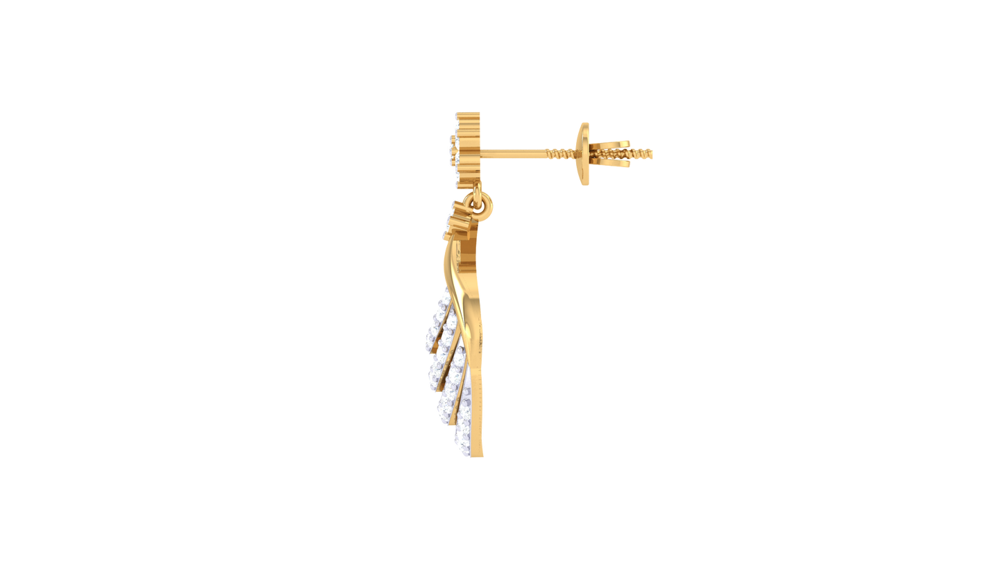 Floral Drop Earrings With Triple Arc Teardrop In Gold - 0.64 Ct Diamonds