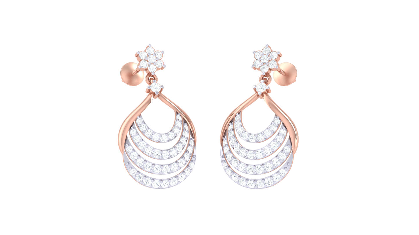 Floral Drop Earrings With Triple Arc Teardrop In Gold - 0.64 Ct Diamonds